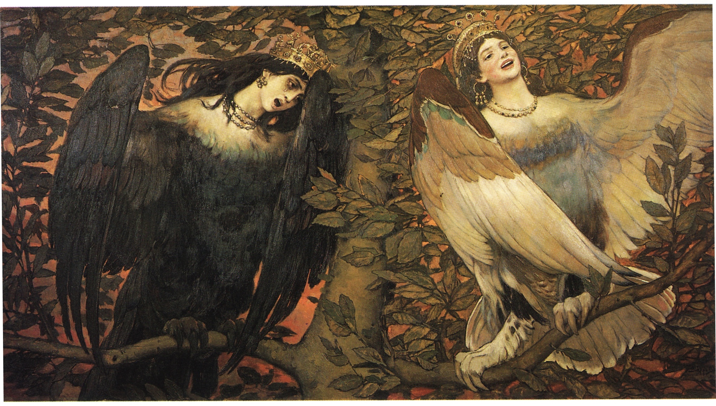 Viktor Vasnetsov (1896) Birds of Joy and Sorrow - Sirin (right) and Alkonost (left) 